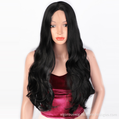 Vigorous New Fashion Cheap For Women Long Black Water Wave Fiber Heat Resistant Afro Curly Synthetic Lace Front Wig